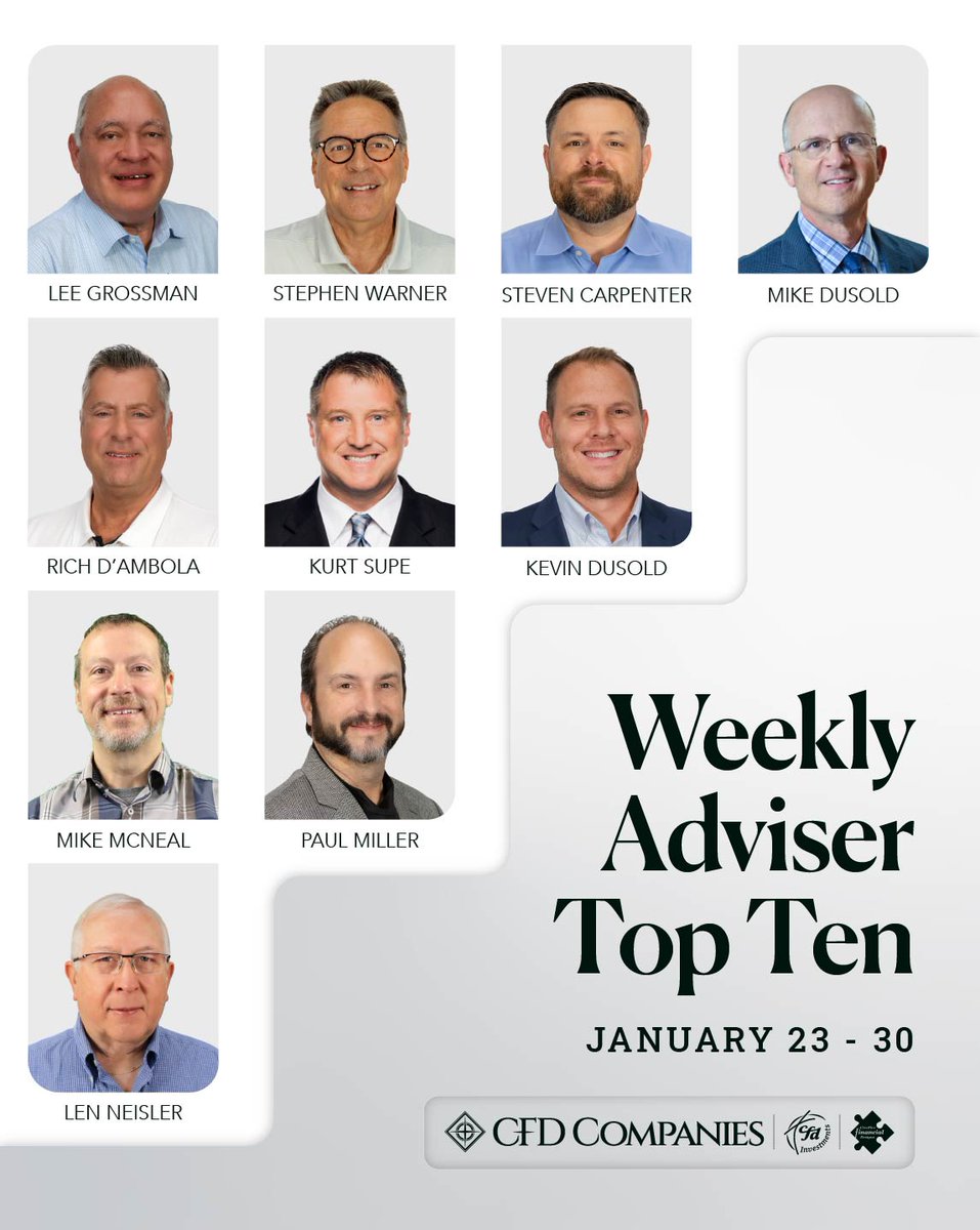 Big congrats to our top 10 advisers of the week! 🌟

Your hard work and dedication are truly appreciated. Keep up the amazing job!

Join a firm that celebrates your accomplishments.
joincfd.com

#financialadviser #financialplanning