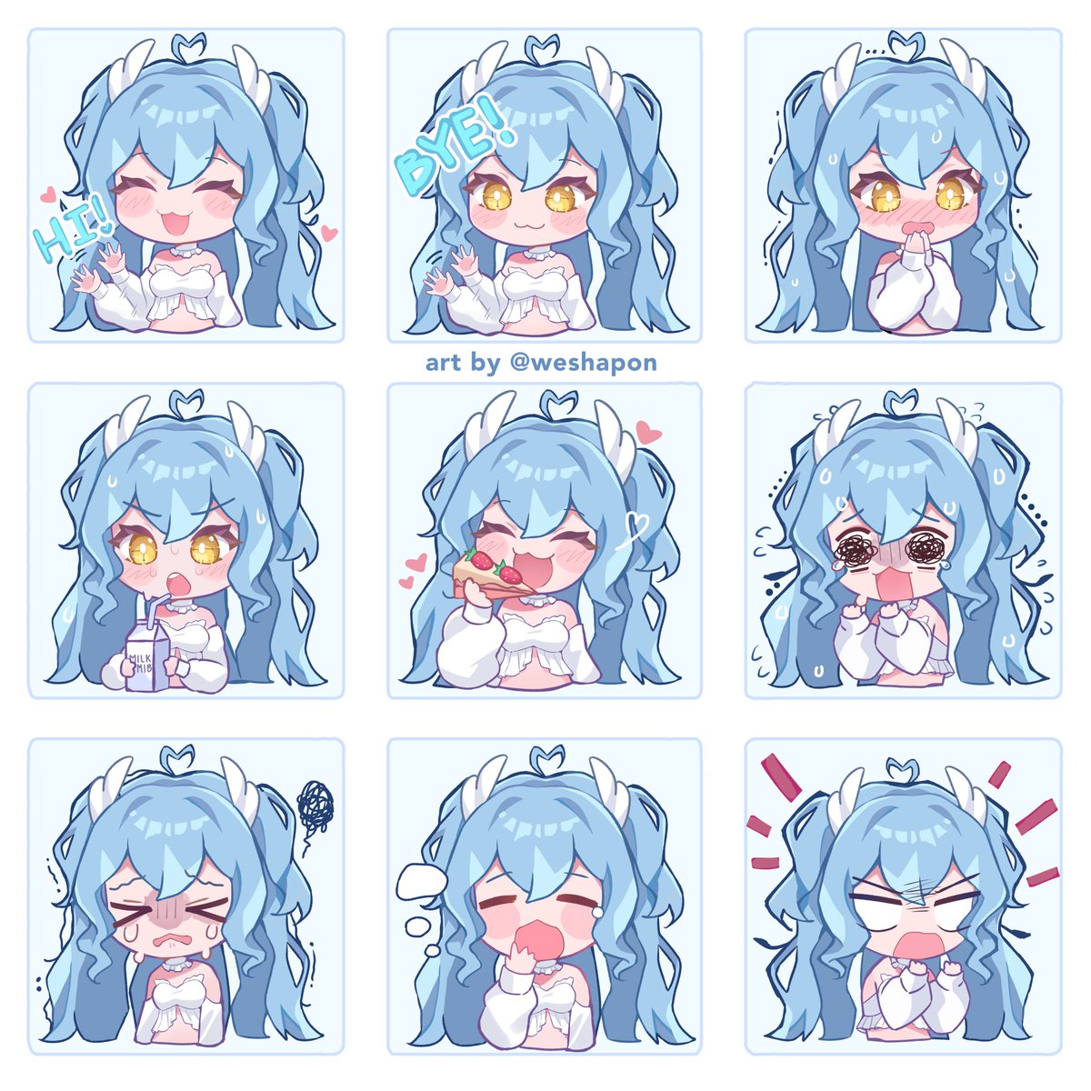 weshapon's tweet photo. stickers/emotes commission for @mibbys_ 𐙚 ‧₊˚ ⋅
dm for inquiries!
#artmoots #twitchcommission #emotescommission #twitchemotes #vtuber #vtubercommission #vtuberemotes #vtuberpanels #vtuberstickers #commissionsopen #commission https://t.co/CO9OigVA5E