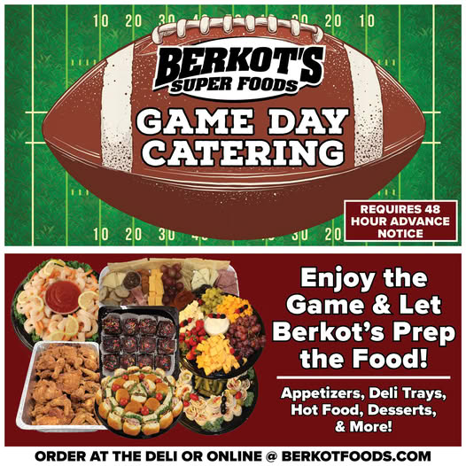 Big game appetite? Enjoy the game and let Berkot's prep the food! Full catering menu available on our website. 🏈

Order yours today at berkotfoods.com/catering/ or at the deli!
