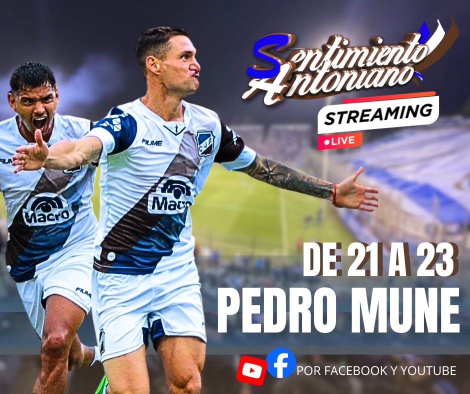 HOY PEDRO MUNÉ EN EXCLUSIVA PARA SENTIMIENTO ANTONIANO 🔵⚪🟤 

📱Prendete al streaming desde las 21 en nuestro canal de Youtube y Facebook Live