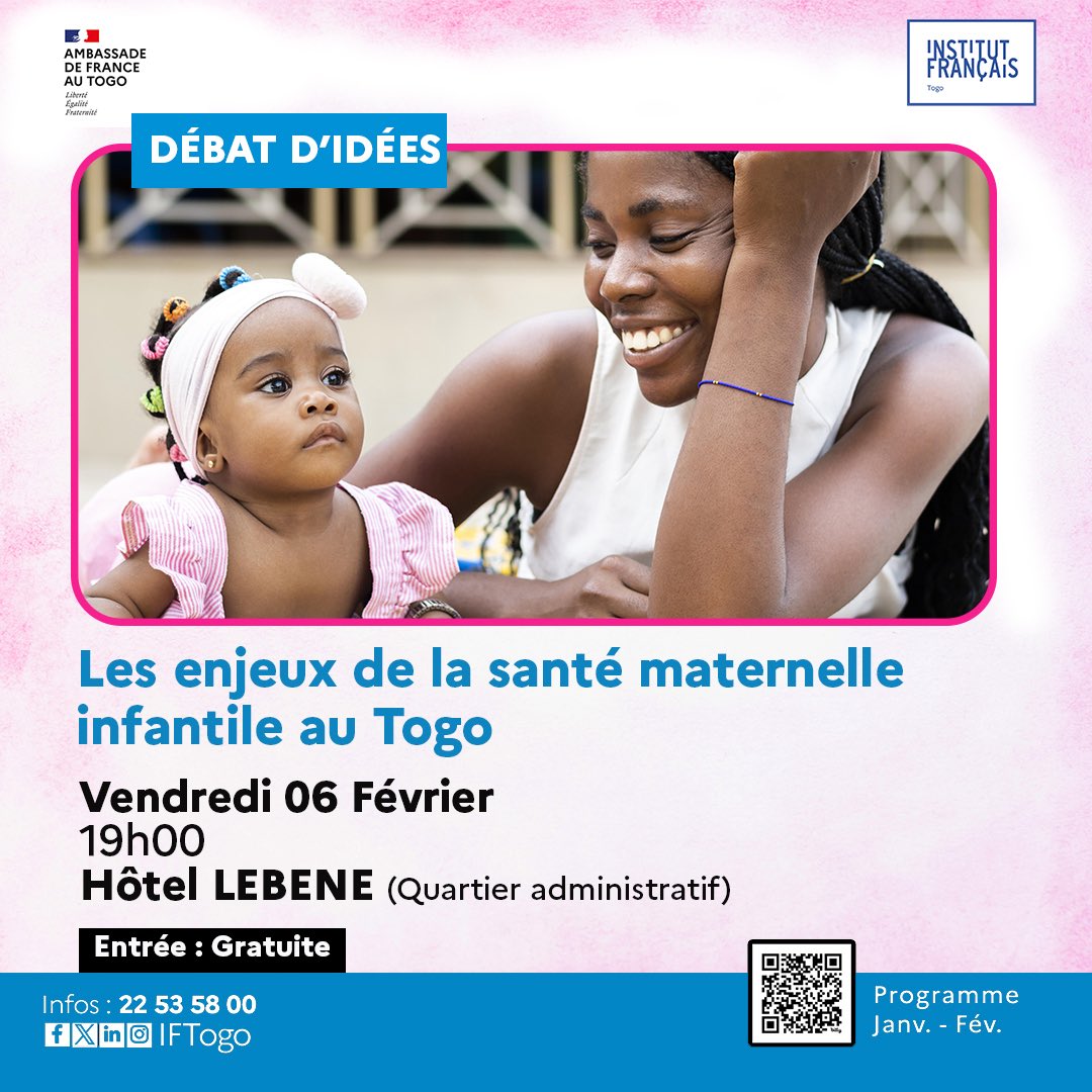 BenjaminLa73220's tweet photo. Un moment d’échanges et de réflexion pour renforcer le bien-être de la mère et de l’enfant, piliers du développement humain au Togo.
📅 06 février | 🕖 19h | 📍 Hôtel Lebene
🎟️ Entrée gratuite
#SantéMaternelle #SantéInfantile #DébatDIdées #Togo #DéveloppementHumain #IFTogo https://t.co/CWvS3KOSNQ