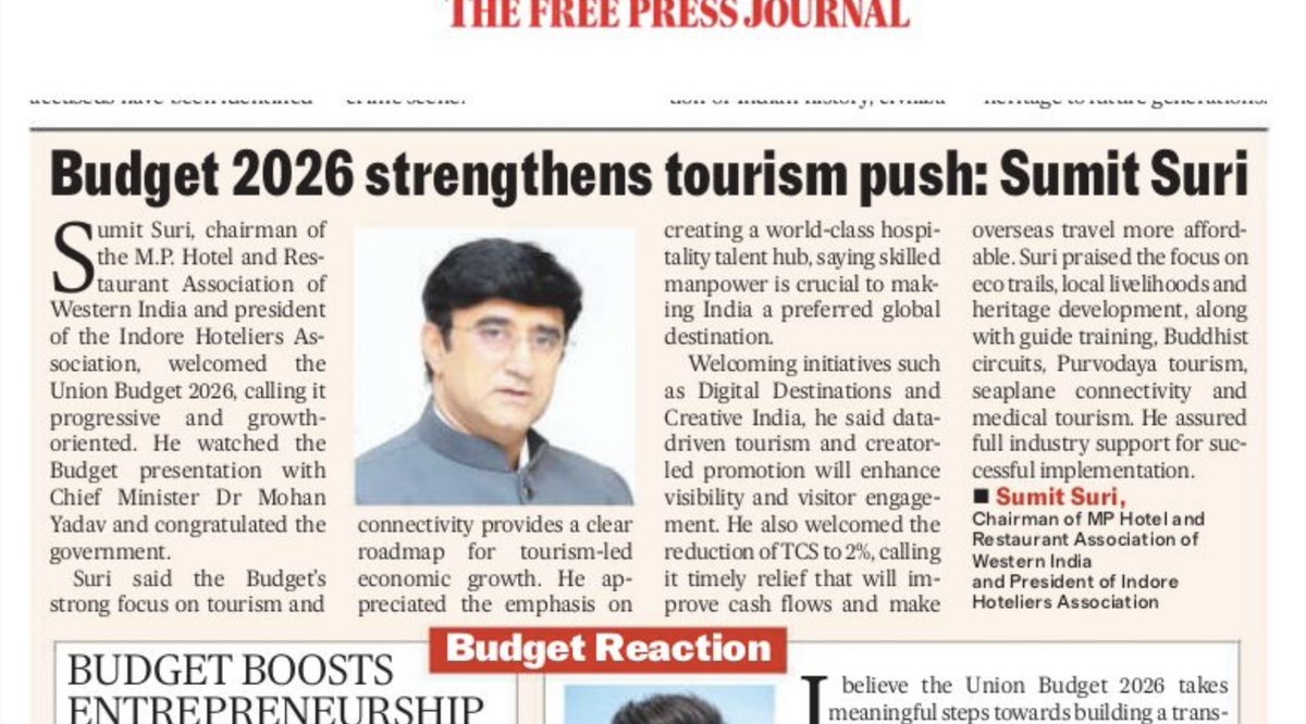 sumitsuri_omni's tweet photo. It’s motivating that tourism is in the government’s agenda as an important role player for employment &amp; economic growth in Union Budget2026-27. Placing tourism at the centre of the growth strategy links it directly to job creation, foreign exchange earnings &amp; economic development https://t.co/9qMbQHad74