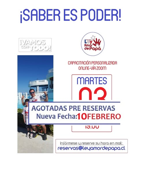 PRERESERVAS AGOTADAS-¡YA TENEMOS NUEVA FECHA: 10 FEBRERO!

La IGNORANCIA es una de las MÁS PODEROSAS ENEMIGAS

Le invitamos a conocer nuestra #LEYAMORDEPAPÁ y a TRIUNFAR con ella

+INFO: reservas@leyamordepapa.cl y/o envíenos su MENSAJE de TEXTO al WhatsApp +56 9 51387537