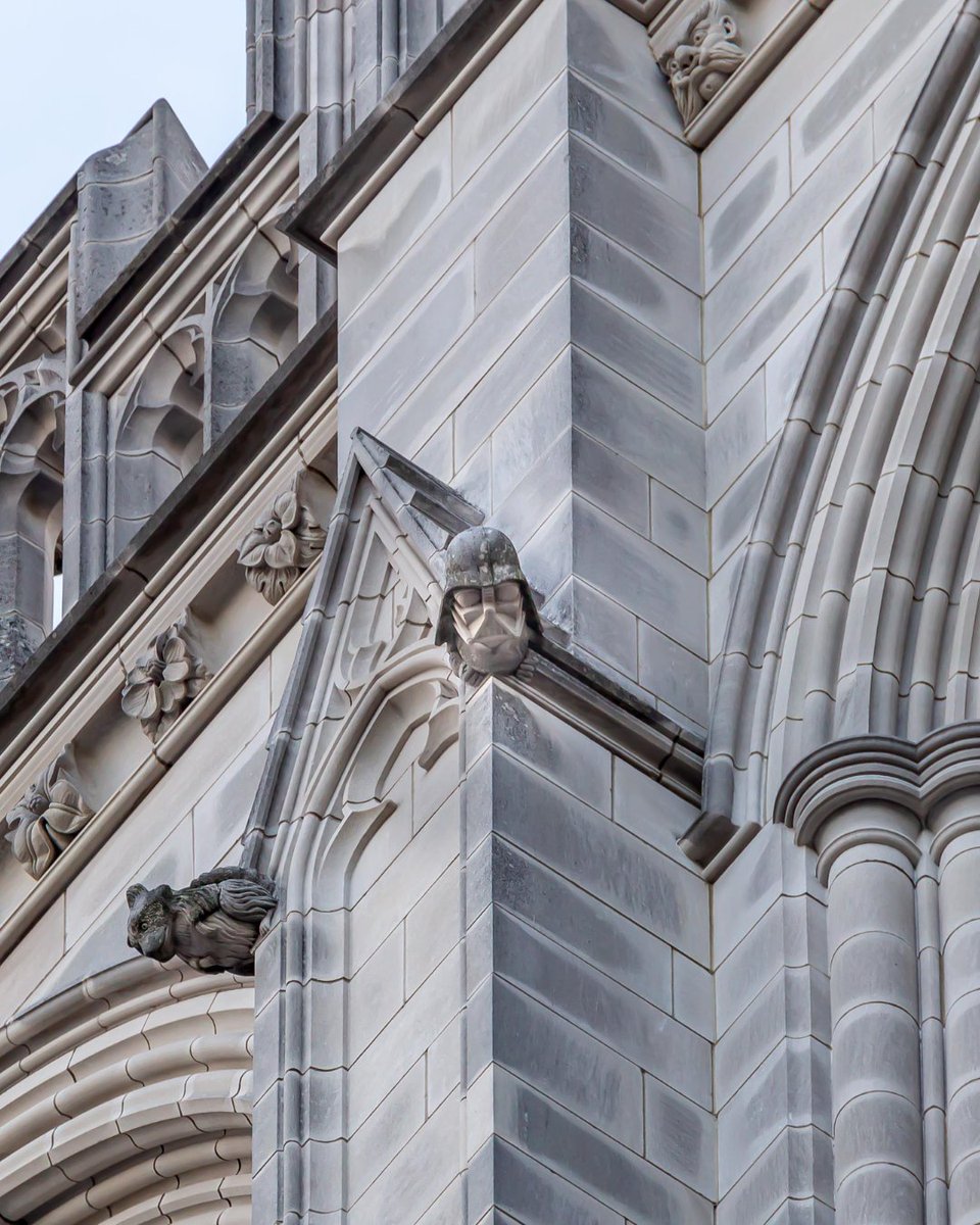 Collect's tweet photo. Darth Vader was carved into this old church in Washington because of a 13-year-old boy 😅

In the early 1980s, while the Washington National Cathedral was still finishing its west towers, the builders partnered with National Geographic World magazine to host a children’s contest called Draw a Grotesque.

One of the winning entries came from 13-year-old Christopher Rader, who submitted a sketch inspired by Darth Vader’s helmet.

The design was approved and ultimately carved into limestone by sculptor Jay Hall Carpenter and stone carver Patrick J. Plunkett.

Today, the hidden figure sits high on the cathedral’s northwest tower.