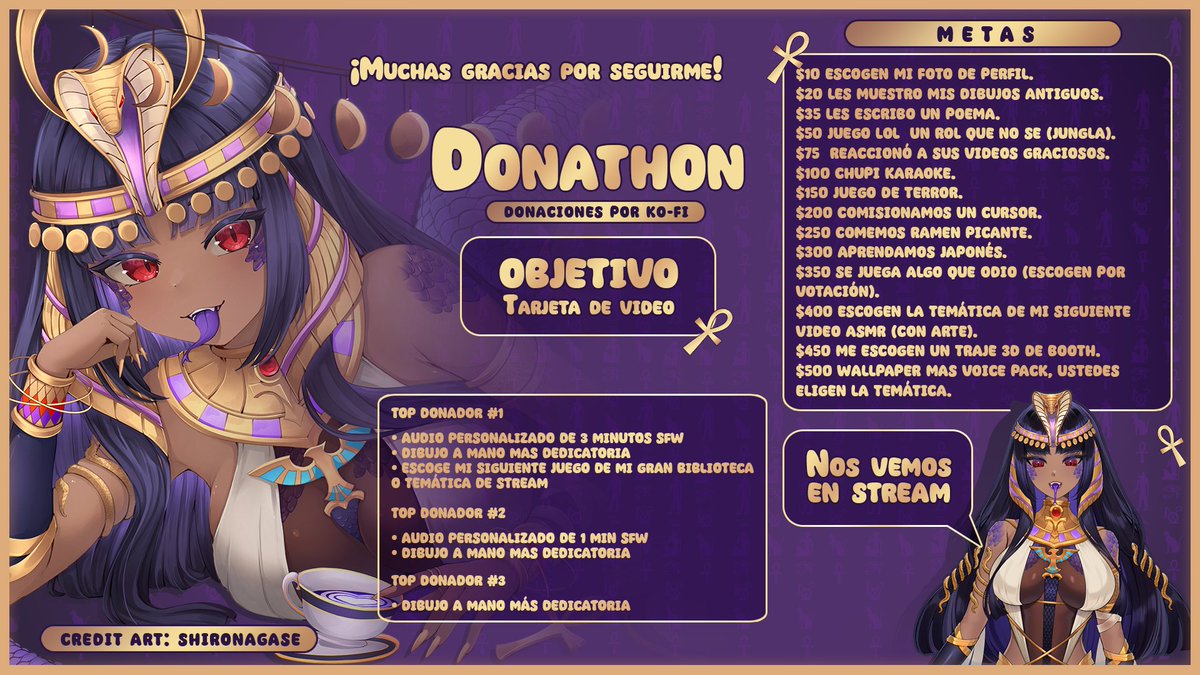 🐍【NAYATHON】🐍

Comienza 8 de febrero - 11:00pmARG / 20:00pm MEX

Mi primer donathon!! que nervios, el objetivo es poder costear una tarjeta grafica.

Es sin limite de tiempo, serán streams diarios hasta que se cumpla la meta o muera

Todo será por ko-fi

🎨@/leilacovers1