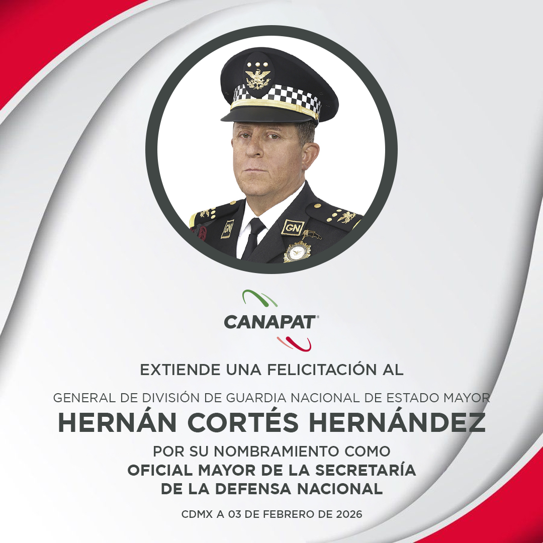CANAPAT's tweet photo. Enviamos felicitación al General de División de Guardia Nacional de Estado Mayor Hernán Cortés Hernández por su reciente nombramiento como parte de la Secretaría de la Defensa Nacional. 

#CANAPAT https://t.co/1zDoIkMhVl