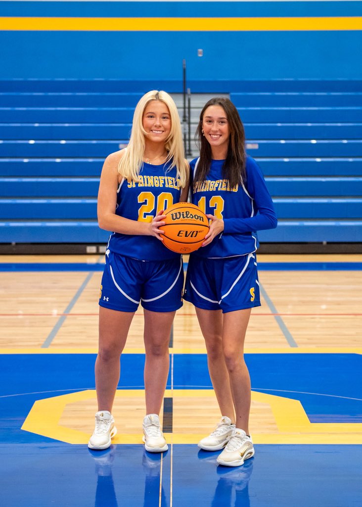 SFDgirlsbball's tweet photo. Senior night tonight @ Springfield 
Thank you Macy and Lil for 4 amazing years! Thank you for giving your 💛to SHS basketball! Let’s pack the gym and celebrate these 2 tonight! 🩵
Senior ceremony 6:45pm
Game 7:00pm 🏀🏀 https://t.co/D1oe4ikbM7