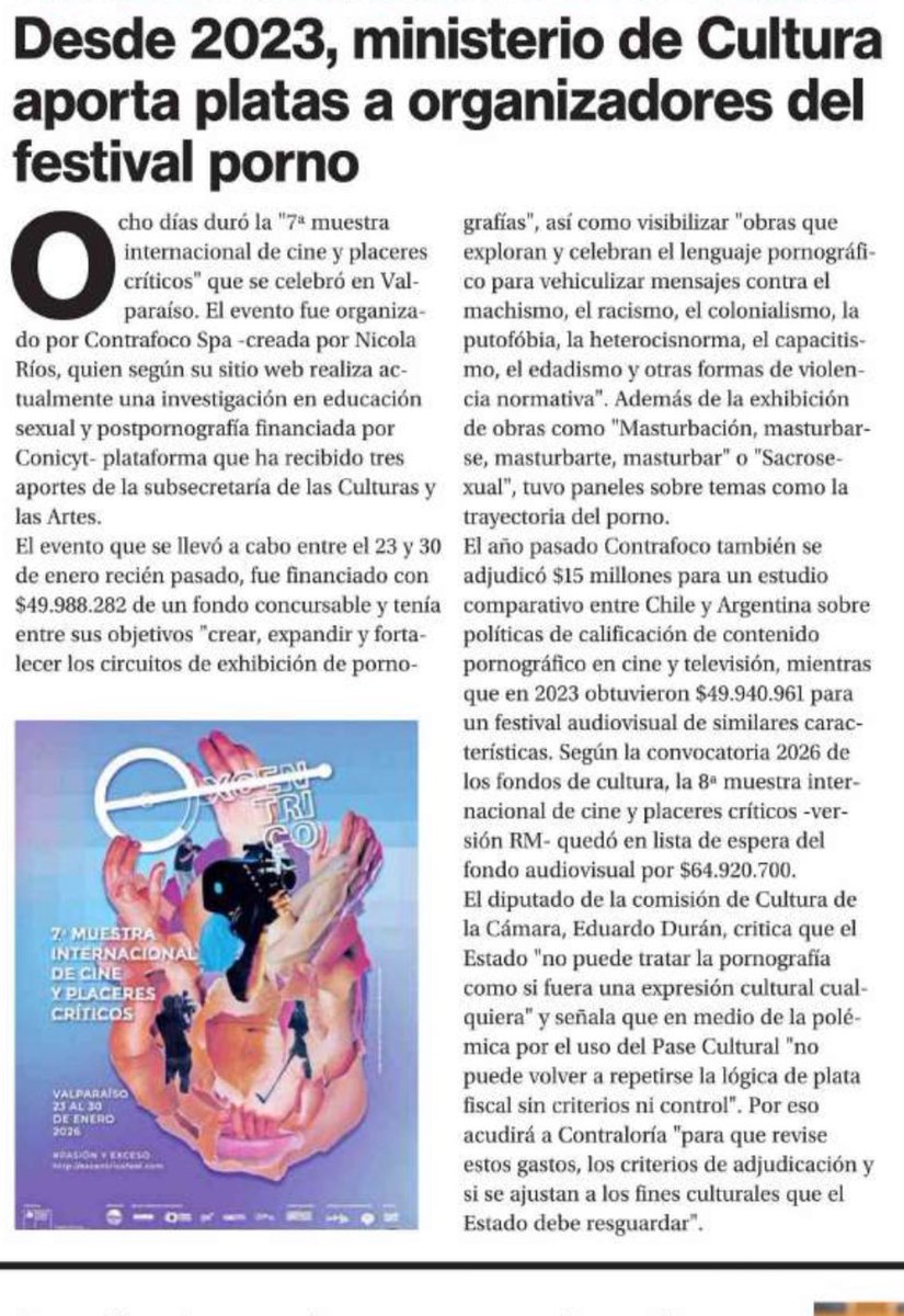 Ministerio de Cultura aporta millonarios fondos para un Festival de Pornografía. Solo ocurre en Chile esto