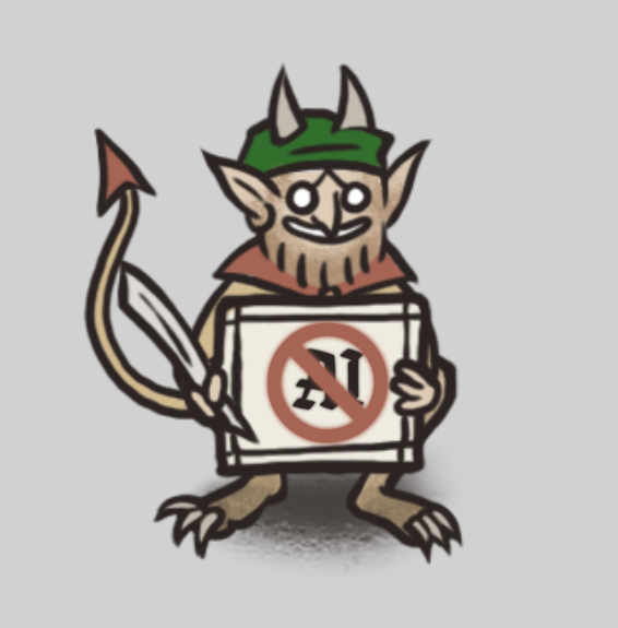 In Scriptorium even little devils hate AI

How would you name this little fella?