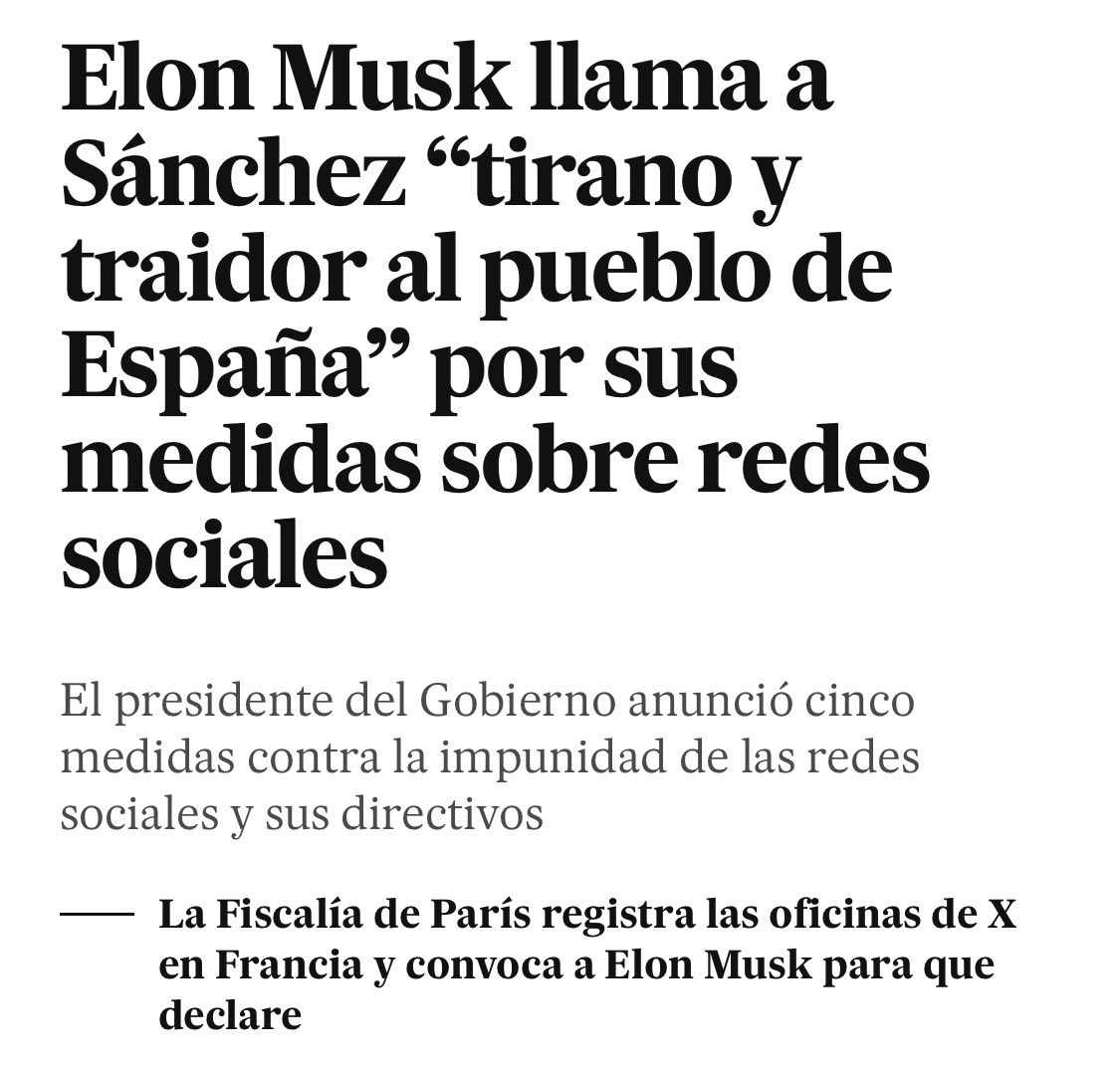 Nunca he sido fan de Pedro Sánchez, pero es evidente que es muy superior a la mayoría de los políticos europeos. La manera de dirigir X por parte de Elon Musk lleva siendo indecente desde hace tiempo, y todos sabemos que esos de los algoritmos no se rige por la casualidad.