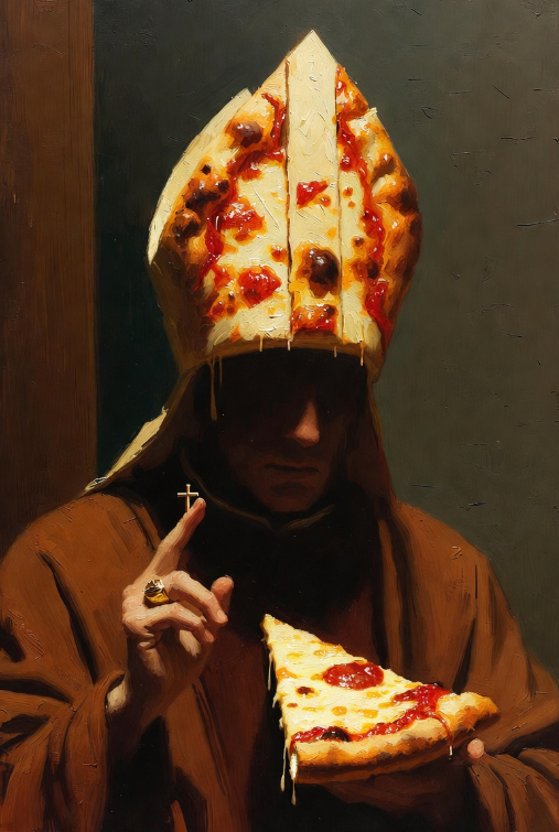 RazorFist's tweet photo. Mushrooms are part of the topping trinity, along with Black Olives and Pepperoni.

Deuterocanonical toppings include Basil Leaves, Sausage and Red Peppers.

Green Peppers, Ham, Chicken, Fish, and all forms of Canned Fruit are hereby Anathema.

Thus spake the Pizza Pope. https://t.co/O0Fg82ASyu