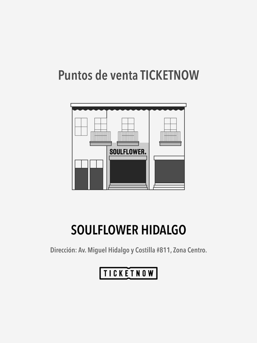 Acude a nuestros puntos de venta físicos y adquiere tus boletos:

C3 Stage En un horario de 10:00am a 6:00pm (Boletos físicos).

Soulflower Hidalgo (Boleto digital)
Soulflower Calzada (Boleto digital)

En un horario de 11:00am a 8:00pm.