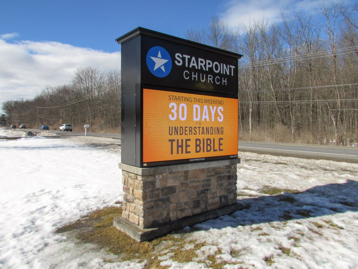Daktronics's tweet image. From outdoor message centers to indoor video walls, churches use digital signage to share schedules, verses and live video - helping visitors feel at home. See more reasons to go digital: daktronics.com/worship #WorshipTech #DakDisplays #LEDSigns