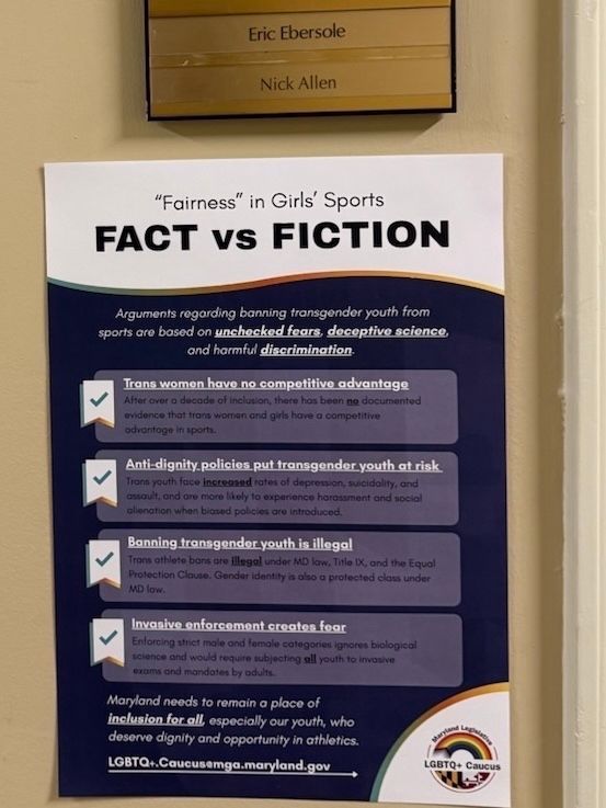 MDFreedomCaucus's tweet image. Dueling doors in the Maryland House Office Building today. If they're so confident in their position, why suppress @KathyforMD's bill by denying her a full bill hearing this Thursday?

Support HB63 - Fairness in Girls' Sports by submitting favorable written testimony today.…