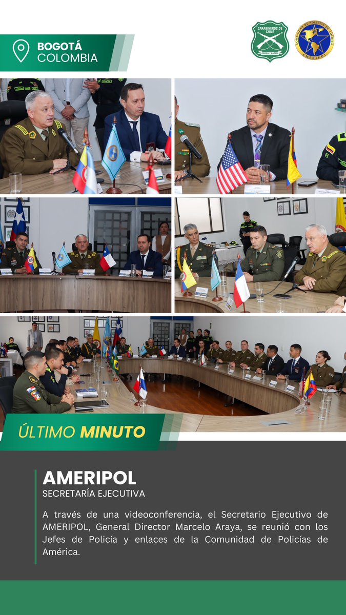 CarabInternac's tweet photo. 📍Bogotá – Colombia: El Secretario Ejecutivo de @AmeripolOrg, General Director, Marcelo Araya, se reunió en videoconferencia con los Jefes de Policías y enlaces de la Comunidad de Policías de América.
#Ameripol
#OrdenyPatria https://t.co/29JljY4K0G