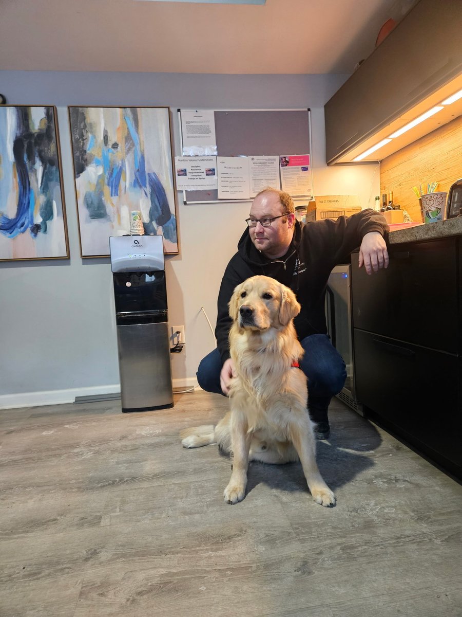 delgadostoneusa's tweet image. It's National Golden Retriever Day! Today (and every day) we're celebrating the fun, laughter, and "right amount of mischief" Rooney adds to our work days! We're so happy to have him on our team. ♥️ #delgadostone #delgadodogs #officedogs #goldenretriever