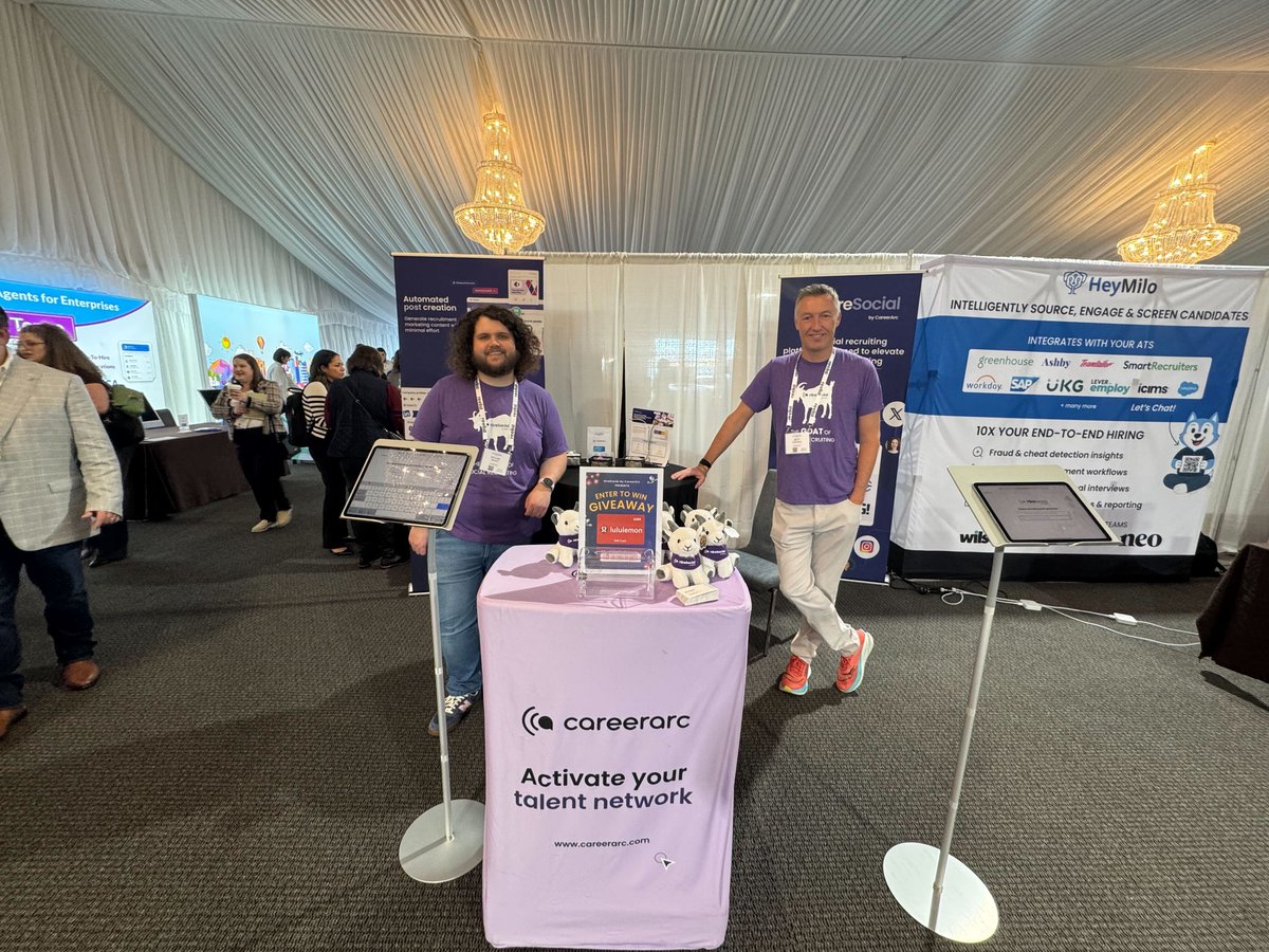 CareerArc's tweet photo. Live from Booth 26 🐐
Day 2 at TA Week and the conversations are flowing.

Stop by to chat with Jeff and Dylan, enter our gift card giveaway, and grab a photo with a goat before they wander off.

#TAWeek #TalentAcquisition #SocialRecruiting #HireSocial https://t.co/sPUXI5ssOV