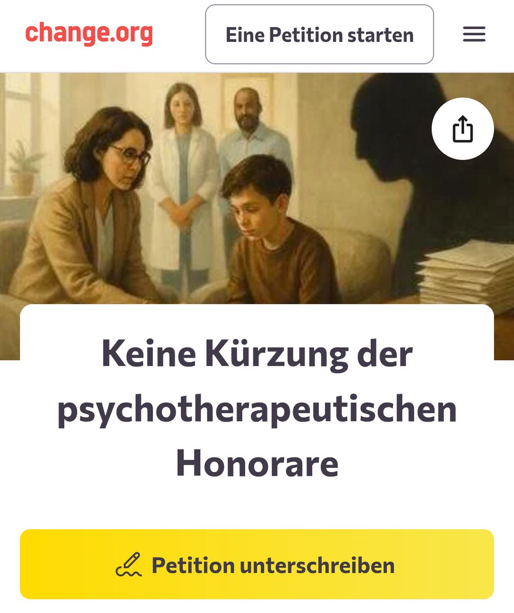 Tamara519808's tweet photo. Petition gegen die Kürzungen psychotherapeutischer Honorare. ✍️
"Diese Kürzungen gefährden die wirtschaftliche Tragfähigkeit ambulanter Praxen und stellen damit die Versorgung psychisch erkrankter Menschen auf eine harte Probe."
https://t.co/QRo0rEVdh1 https://t.co/YBioULX04d