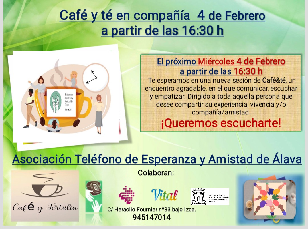 alavaesperanza's tweet photo. ☕𝗧𝗮𝗿𝗱𝗲𝘀 𝗱𝗲 𝗖𝗮𝗳é 𝘆 𝘁é ✨
Amistad, unión, empatía y diversión son el alma de los encuentros de Café&amp;té, un espacio donde se fomenta la escucha y la comprensión✨
Anímate a participar en las próximas sesiones 💚
#945 147 014☎️ #actividad 👥 https://t.co/8dd23tvk95