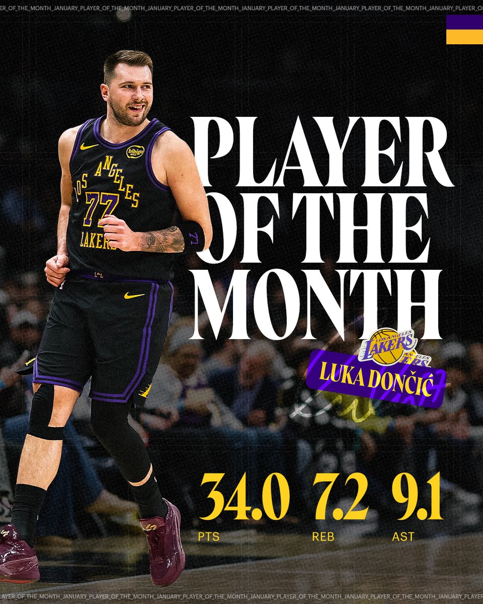 Lakers's tweet image. Video game numbers. Your Western Conference Player of the Month: Luka Dončić 🪄