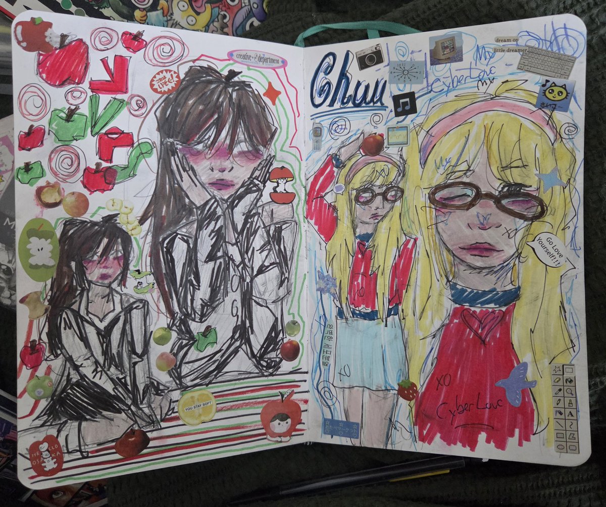 my #chuuves spread in my sketchbook while i wait for my custom chuuves standees to come in