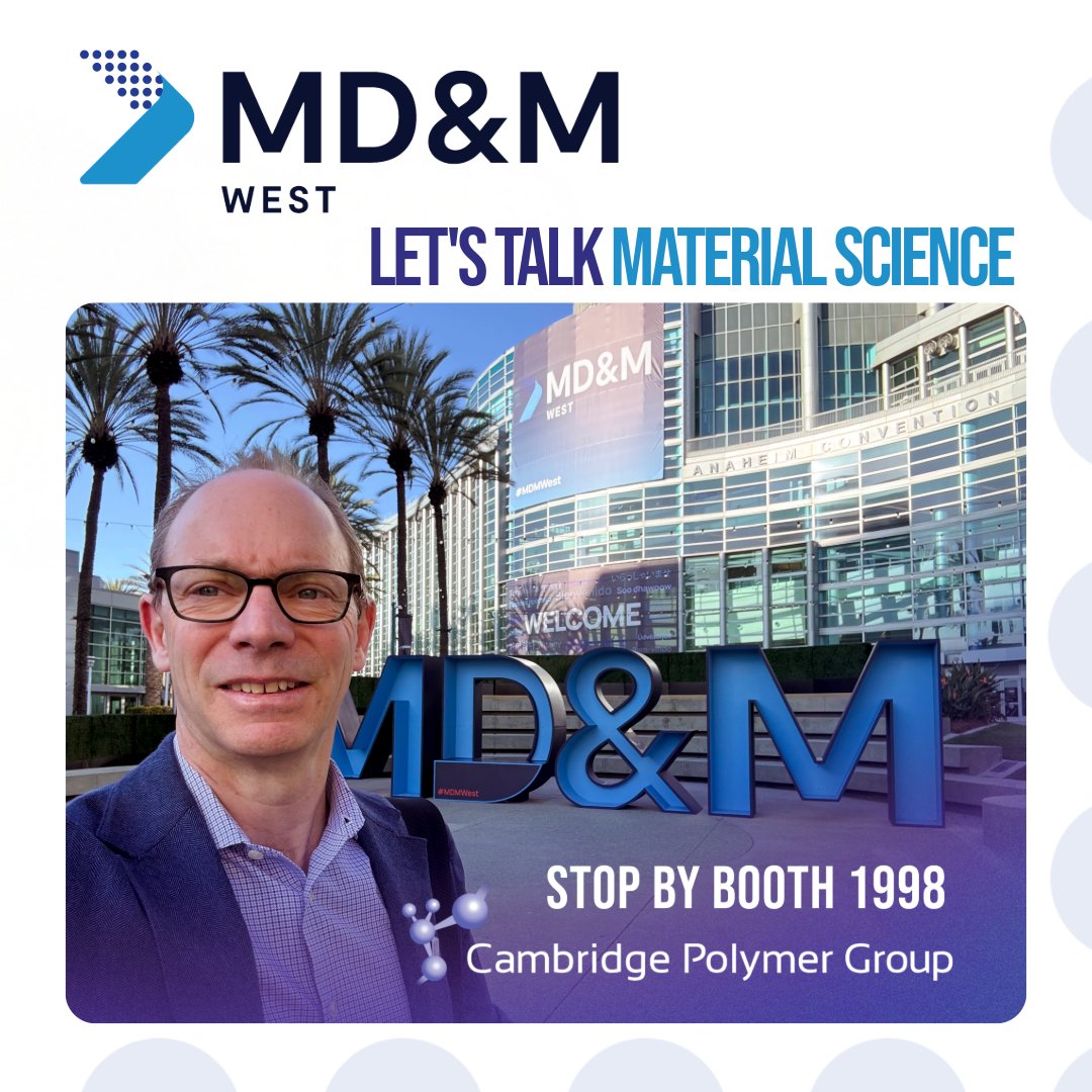 campolygroup's tweet photo. Day 1 at #MDMWest in Anaheim!

Visit CPG at Booth 1998 to talk polymer science, testing, and device performance, and catch our talk at 3:30 in the MedTech Show Theater for “Beyond the Data Sheet: Polymer Science-Driven Strategies for Next-Generation Medical Devices.” https://t.co/wyl32dE0UZ