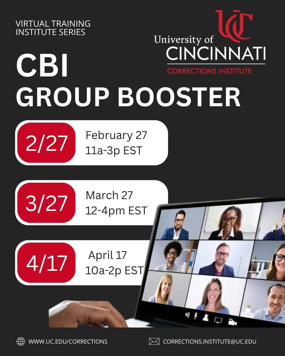 CBI Group Booster - 4 hour virtual refresher for facilitators who have already completed a UCCI  (CBI) curriculum. This session helps facilitators sharpen skills, strengthen fidelity &amp; stay confident and effective in the group room.

Register here: forms.office.com/r/xHhJvYfYfQ