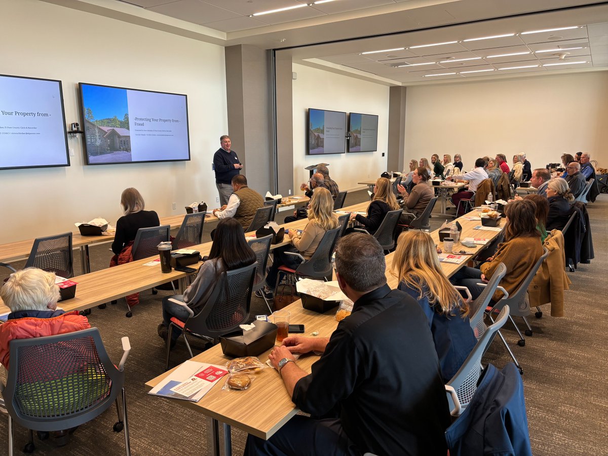 ClerkEPC's tweet image. Clerk Steve Schleiker keeps spreading the word about our FREE Property Protection Program - this time with realtors. About 10,000 citizens have registered so far but we want all of El Paso County covered 🏡🔒

Learn more: clerkandrecorder.elpasoco.com/recording/prop…

#ElPasoCounty #PropertyProtection
