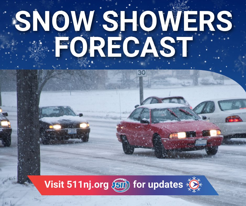 NewJerseyDOT's tweet photo. Snow showers possible tonight and early tomorrow morning in South Jersey and along the Shore. Use caution when driving in #WinterWeather, slow down, and leave a safe following distance between cars.
#ReadyNJ #511NJ https://t.co/5aAd5y0tkH