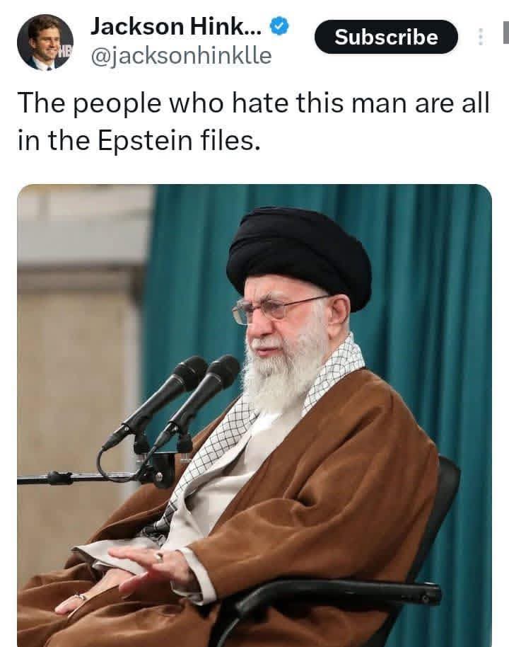 جكسون هينكل ناشط سياسي ومؤثر اميركي ينشر :جميع الأشخاص الذين يكرهون هذا الرجل موجودون في ملفات إبستين.