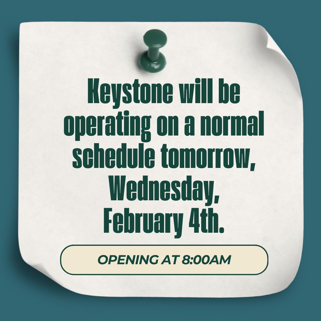 KeystoneYork's tweet image. 🌤️ Tomorrow, we’ll be back and ready to serve our patients!

All locations will operate on a normal schedule, opening at 8:00 AM.

While conditions have improved, please use caution when traveling. We appreciate your patience and look forward to seeing you soon. 💙