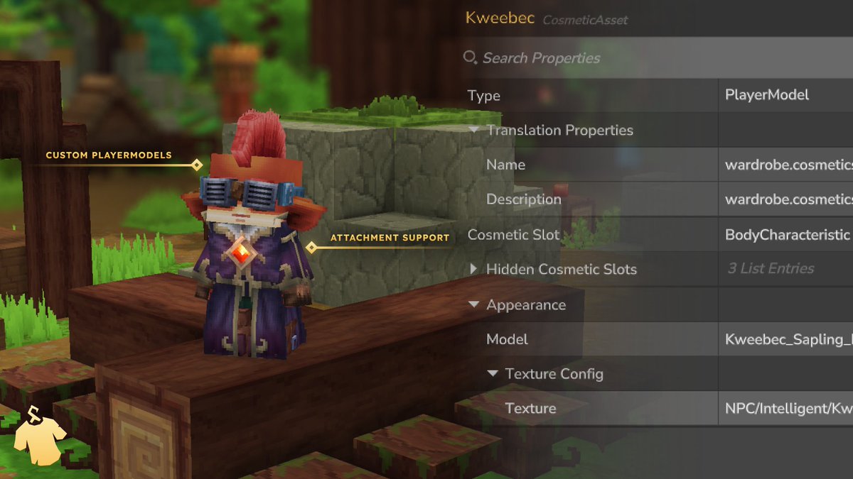 jacksonhardaway's tweet photo. Creating a Cosmetic is the same as creating any other type of content in Hytale. Wardrobe supports the use of the Asset Editor to create your Cosmetic Asset Pack in-game with live reloading.

Every type of cosmetic from the base game is supported, even custom player models! https://t.co/CVOMsslquR