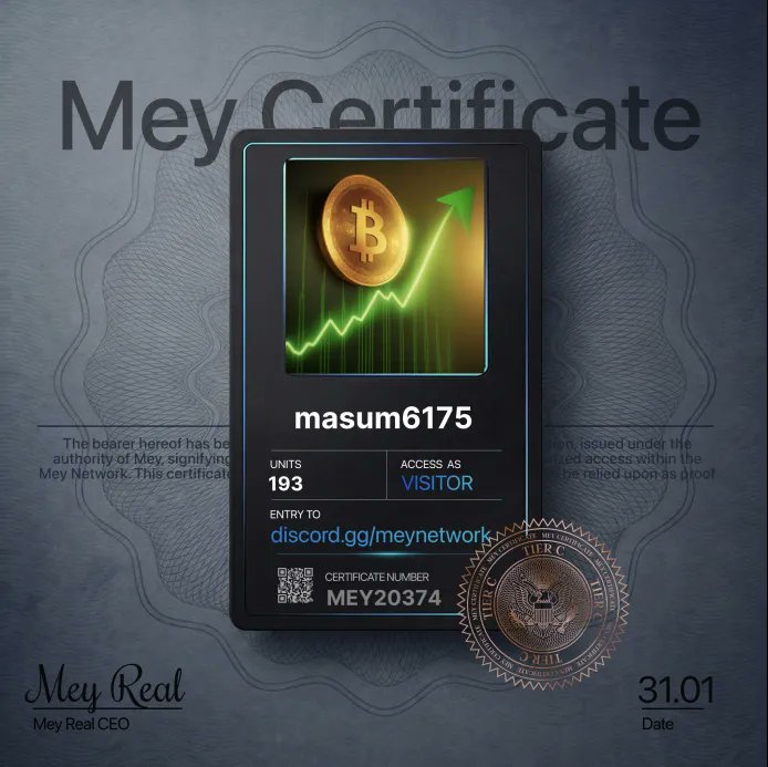 _Unknown_OFC's tweet photo. Claimed my **MEY Certificate** and I'm in MEY HQ now.

This tier system is kinda fire.

Which one did you get?

@mey_network → https://t.co/JwPcabsLxq https://t.co/7ZG9LjJY9q