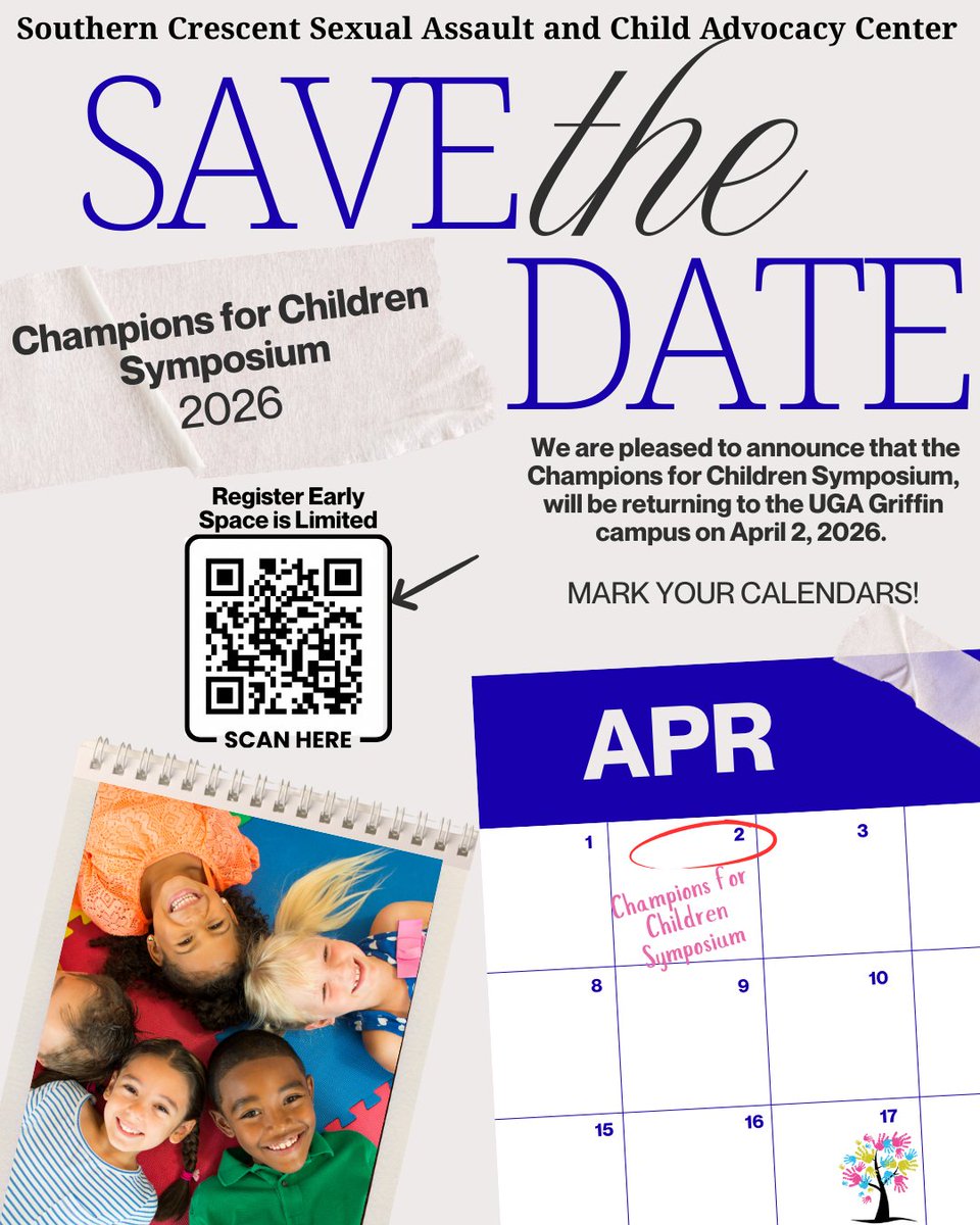 Following the overwhelming success of last year's event, we're pleased to announce the 2026 #ChampionsForChildren Symposium, returning to UGA Griffin on 4.2.2026. We have some amazing keynote speakers lined up. Breakfast &amp; lunch provided. Doors open at 8:30am. Register Early!