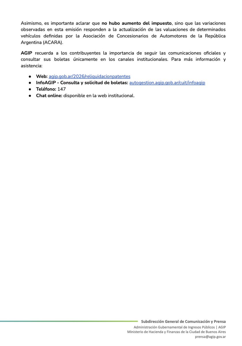 🚗💸 Patentes CABA 2026: dato clave para los contribuyentes

<a href="/AGIP_BA/">AGIP</a>  puso un freno:
👉 la actualización del impuesto no puede superar la inflación 2025
👉 tope del 31,8%

📌 Se suspenden boletas anteriores
📌 No pagar hasta la nueva emisión

#Patentes #CABA #Impuestos