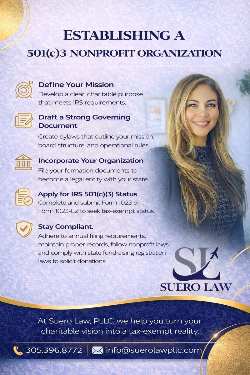 suerolaw's tweet photo. After artisic &amp; business success, many of our clients are eager to give back, and leave a lasting legacy by establishing a 501c3 charitable foundation. Suero Law is honored to serve as counsel for such positive endeavors.  
#suerolaw #nonprofit #florida #newyork #charity https://t.co/6w2G6EtRHX