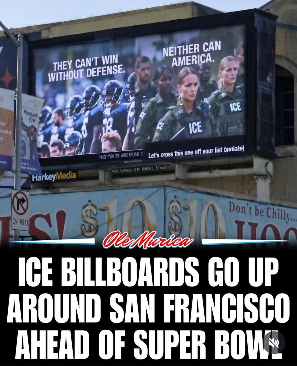 ICE billboards going up all around San Francisco near Santa Clara where the SB will be held! Newscum is pissed😂😢