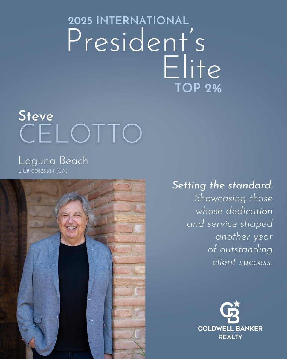 SteveCelotto's tweet photo. Honored to be included amongst the Presidents Elite Top 2% Worldwide Agents in 2025. Couldn't do it without my amazing clients and my team. https://t.co/cyeWCqjrdN