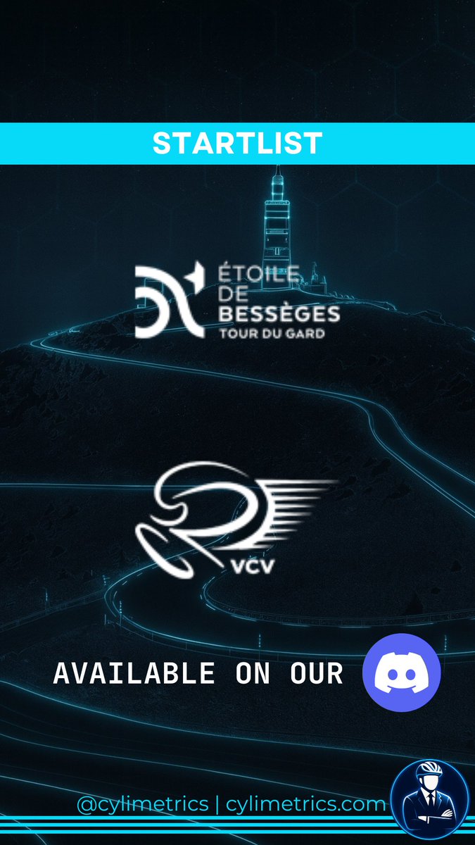 📋 STARTLIST

🇫🇷 Étoile de Bessèges 
⏰️ 12h40 CET
🇪🇸 <a href="/VueltaCV/">Volta a la Comunitat Valenciana - VCV</a>
⏰️ 13h12 CET

5️⃣2️⃣ <a href="/cylimit_game/">CyLimit</a> riders confirmed

👀 Check the full list on our Discord:
discord.gg/8yxJZYh6pU

#cycling #fantasy #VueltaCV #VCV2026 #EDB2026