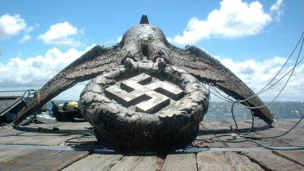 Uruguay, 2006, divers recover the Kriegsmarine heavy cruiser Graf Spee figure head, sank there in the Battle of the River Plate on December 17th, 1939.