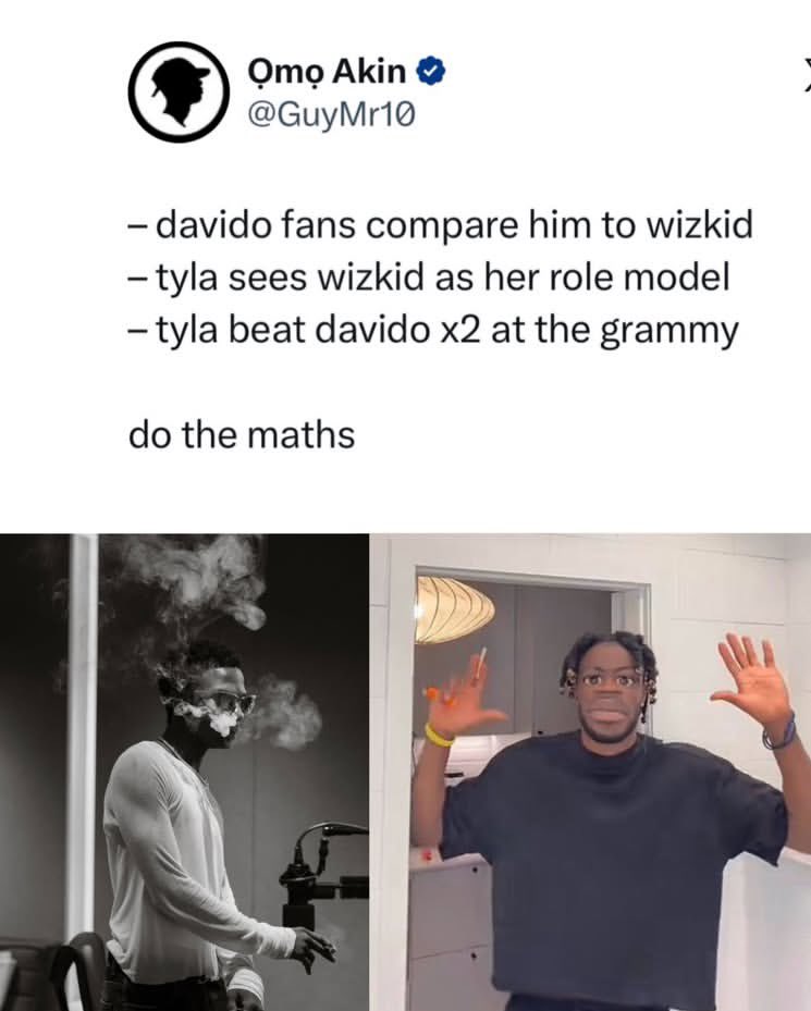 Rayvantee's tweet image. Una dor start oo

Wizkid | Davido | Tyla | Grammy