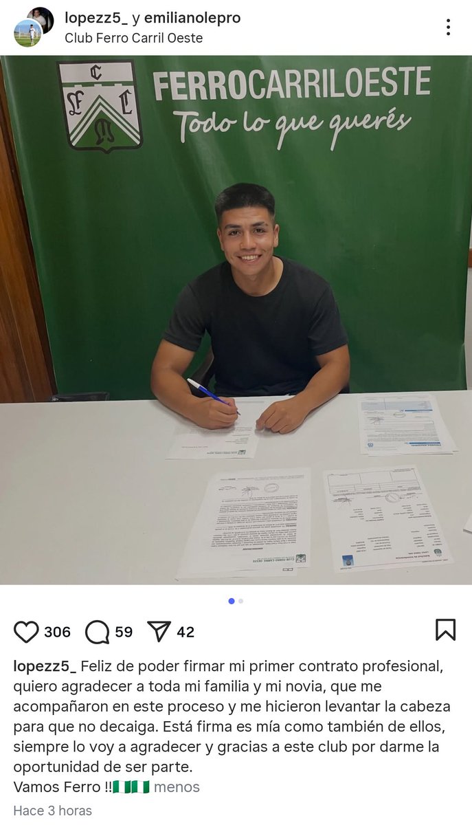 #Ferro Tomas López lateral izquierdo de 20 años, libre de Boca, firma su 1er contrato profesional y llega a Oeste.