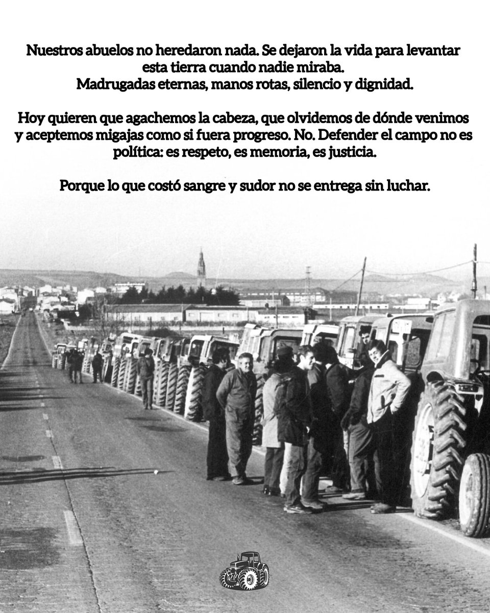 AgriculturaEsp's tweet image. Nuestros abuelos no heredaron nada.
Se dejaron la vida para levantar esta tierra.

Hoy quieren que agachemos la cabeza, que olvidemos de dónde venimos y aceptemos migajas como si fuera progreso. No.

Defender el campo no es política:
es respeto, es memoria, es justicia.