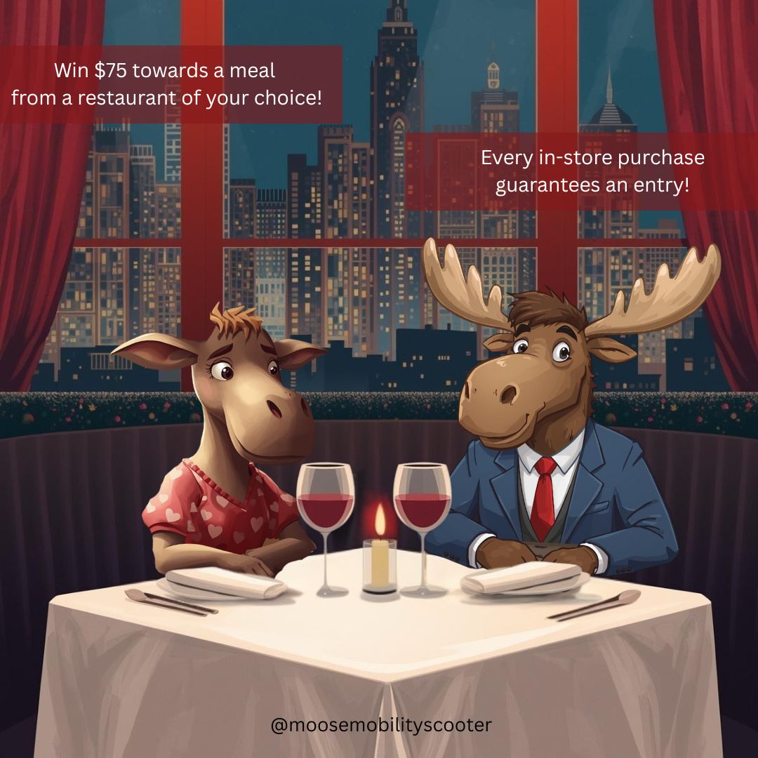 MobilityMoose's tweet photo. It Moose't Be the Month of Love! It's easier than ever now to share the love this month, with 14% off all your mobility needs! That's not all! Let us treat you to a chance to win $75 towards a meal at a restaurant of your choice!

#moosemobility #keepmoving #love #february #sale https://t.co/43gGuVbRyW