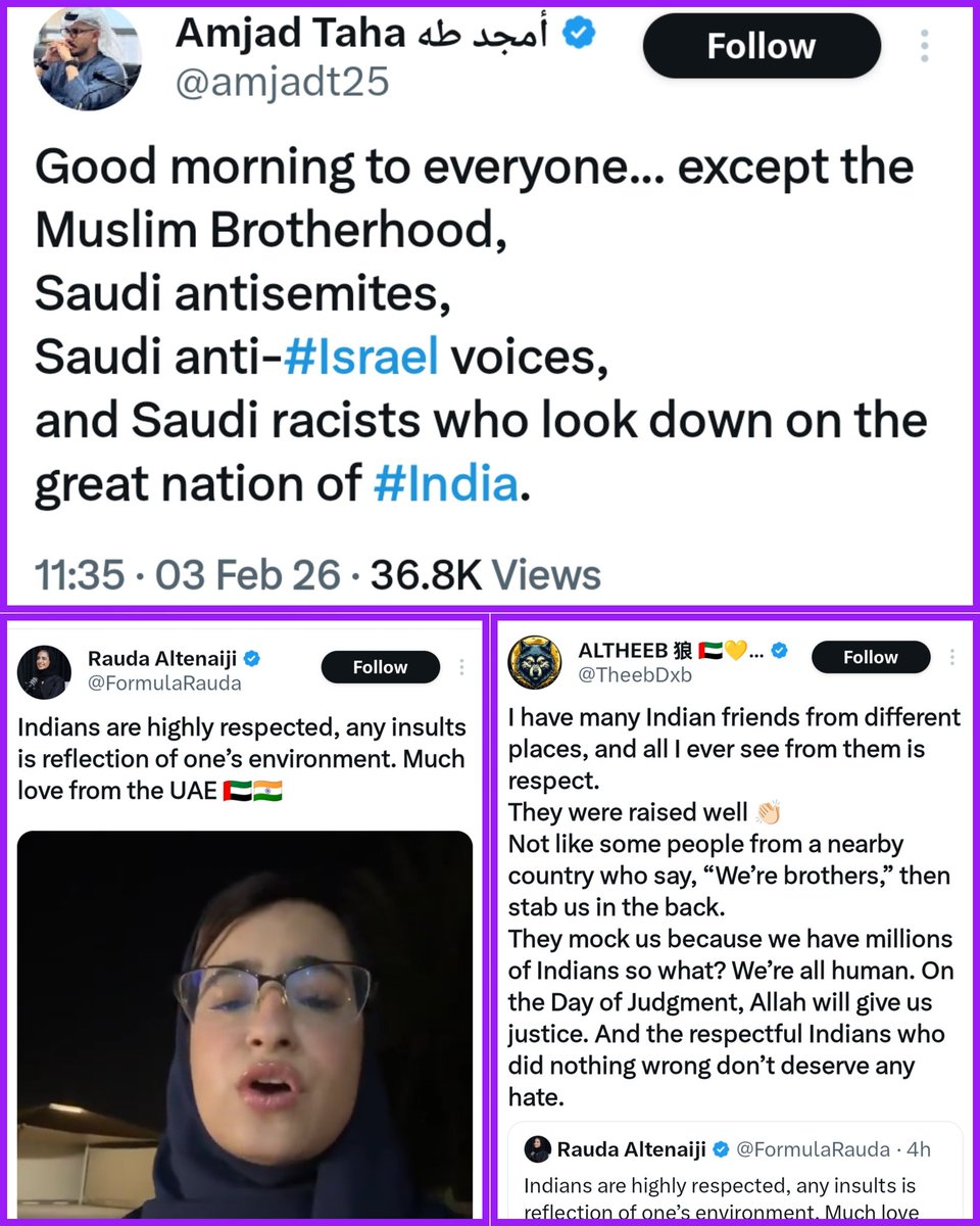 Thank you UAE. ❤️🇦🇪
Thank you for standing up for us and defending India.
This will be remembered and reciprocated.🤝🇮🇳🇦🇪
<a href="/amjadt25/">Amjad Taha أمجد طه</a> 
<a href="/FormulaRauda/">Rauda Altenaiji</a> 
<a href="/TheebDxb/">ALTHEEB 狼 🇦🇪💛 الذيــــــــب</a> 
May Allah bless you &amp; UAE with prosperity, peace and abundance.