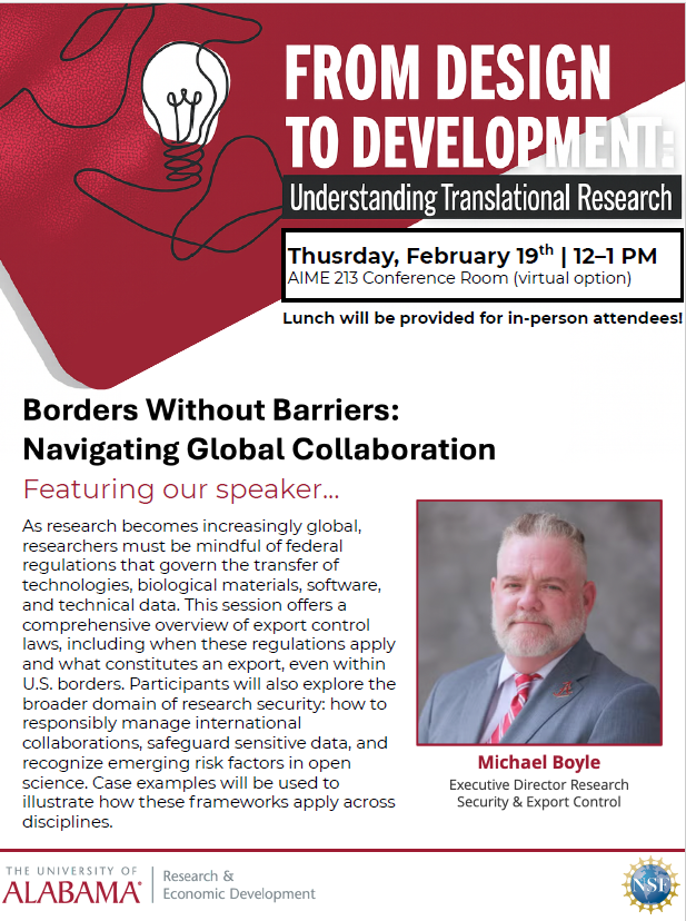 UATechTransfer's tweet photo. Join us for a discussion with Michael Boyle on Navigating Global Collaboration on February 19th 12-1pm CT in AIME 213 or via Zoom. Lunch will be provided to those who attend in person and register 2+ days in advance. Register today at the link below!

https://t.co/HSIq795Dka https://t.co/lyOoGvIir4