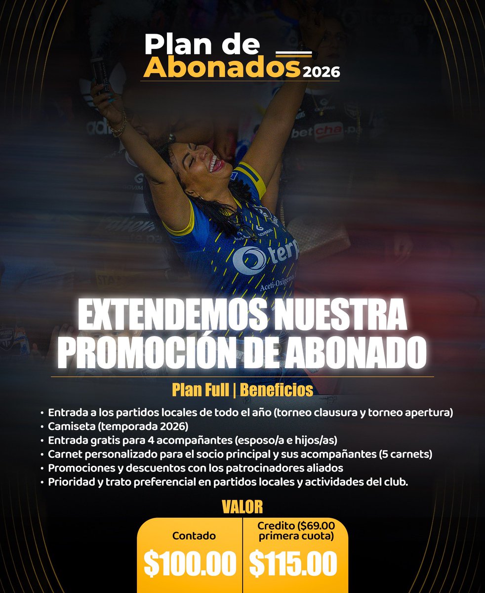 ¡LOS BENEFICIOS DE TU PLAN FULL! 🪪

Ser Socio Abonado es la mejor forma de apoyar al equipo y cuidar tu bolsillo.

🏟️ 16 partidos gratis (Partidos de local en el torneo clausura y apertura).

👥 4 acompañantes para que traigas a tu familia. (Esposa/o e hijos)