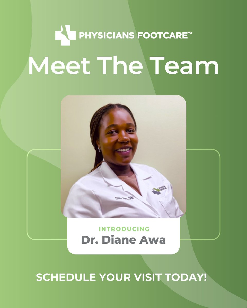 PhysiciansFC's tweet photo. Meet Dr. Diane Awa.

A compassionate podiatrist, Dr. Awa helps patients manage everything from routine foot care to pain relief with confidence and care.

Schedule an appointment:
https://t.co/OPyxVcFkkH

#MeetTheTeam #Podiatry #FootHealth https://t.co/l8ygi7ejzx
