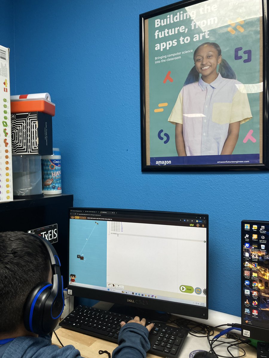 javierfaguilar's tweet photo. Today our 4th &amp; 5th grade students @efwmaschool working on #mathematics challenges using @CodeMonkeySTU #Dododoesmath  #ForTheLoveOfCoding   #CMTA #playcodemonkey  #debugging #computationalthinking #problemsolving  #equity #diversity #inclusion #confidence #AFEteacher #codeisfun https://t.co/aMMh9xoZ1s