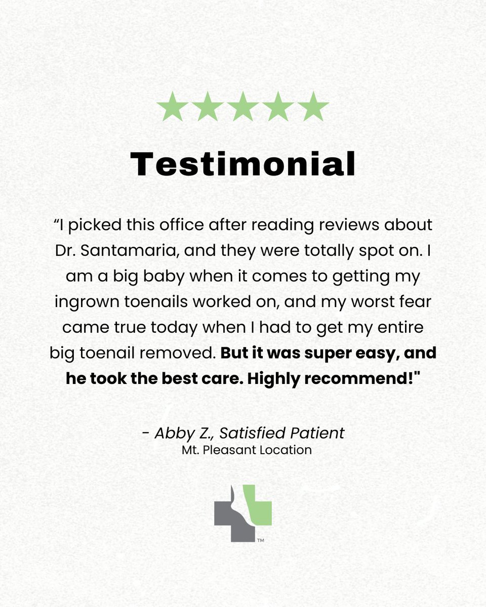 PhysiciansFC's tweet photo. Big toenail removal? No problem.

Abby came to Physicians Footcare for ingrown toenail treatment and experienced expert care and compassionate support throughout her visit.

#PatientReview #IngrownToenail #FootHealth https://t.co/OSm4LQ6L8U